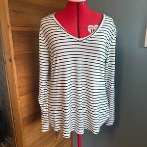Lovemood Striped Long Sleeve V Neck Shirt - L